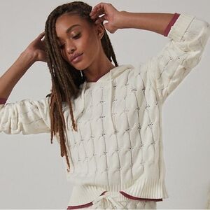 Anthropologie Cozy Cream Cable Knit Sweater Hoodie, size S
